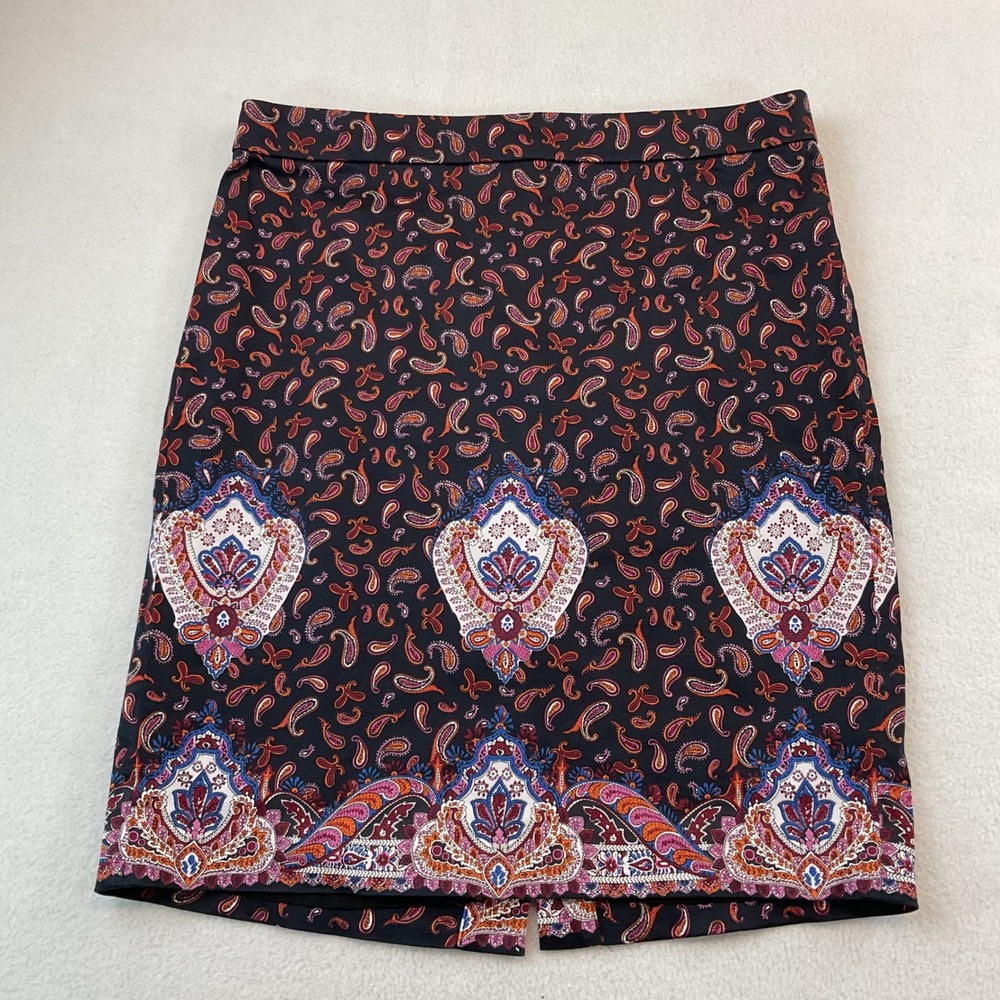 J.Crew Womens Paisley Border Print The Pencil Skirt Black Pink Size 6 37532